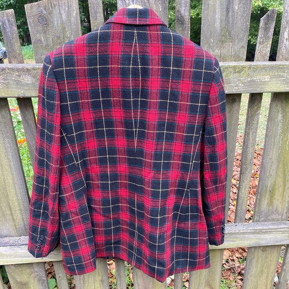 White Stag Womens Blazer Jacket Red Plaid 16W Vintage 70% Wool Holiday Academia - Picture 8 of 9
